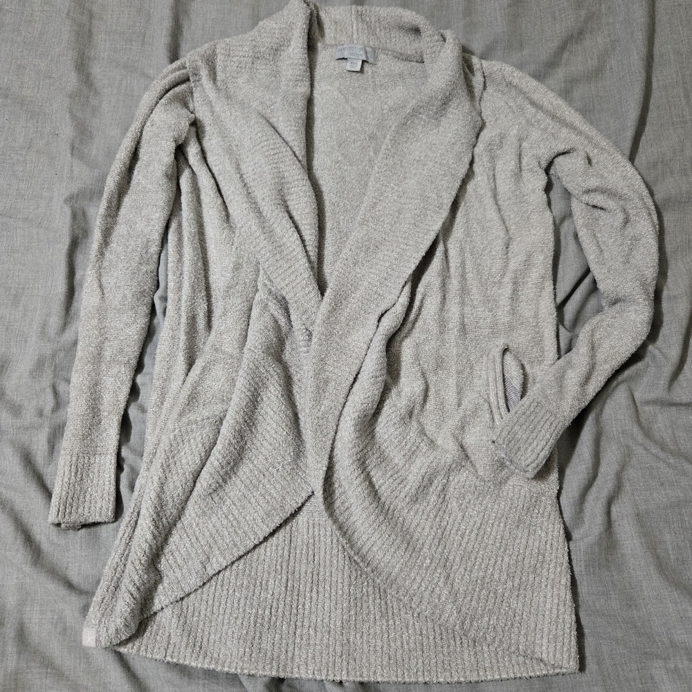 Barefoot Dreams CozyChic Lite Circle Cardigan Womens XS/Small Beige/grey Sweater